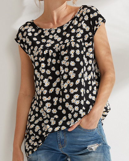 Modefest- T-Shirt mit Blumen- und Polka Dot-Print Schwarz