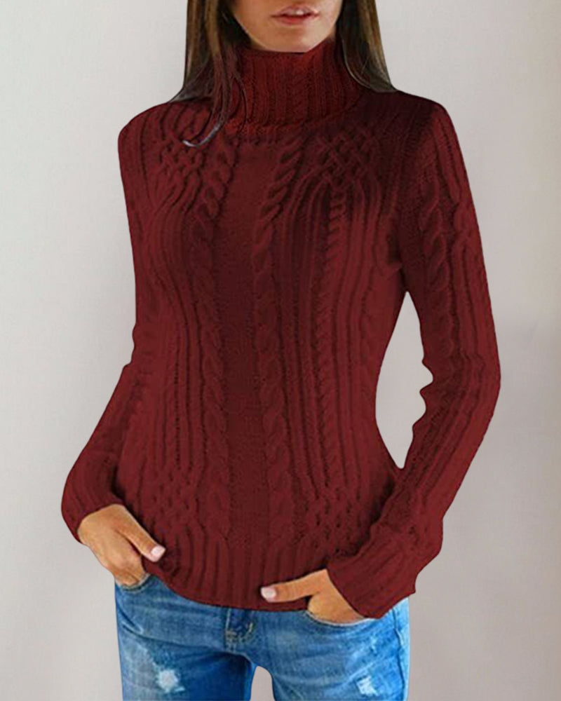 Modefest- Einfarbiger Basic-Pullover mit Rollkragen Rot