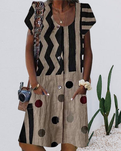 Modefest- Kurzärmliges Kleid mit Rundhalsausschnitt