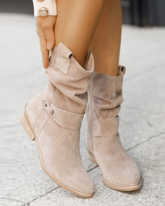 Solid color low heel boots