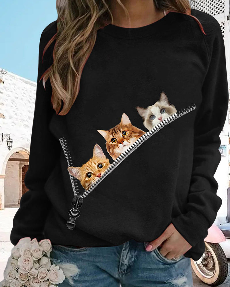 Modefest- Pullover mit Cat-Print