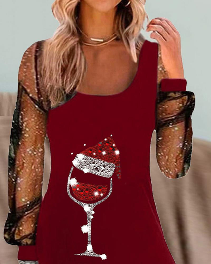Modefest- Weihnachtliches Kleid mit Weinglas-Print