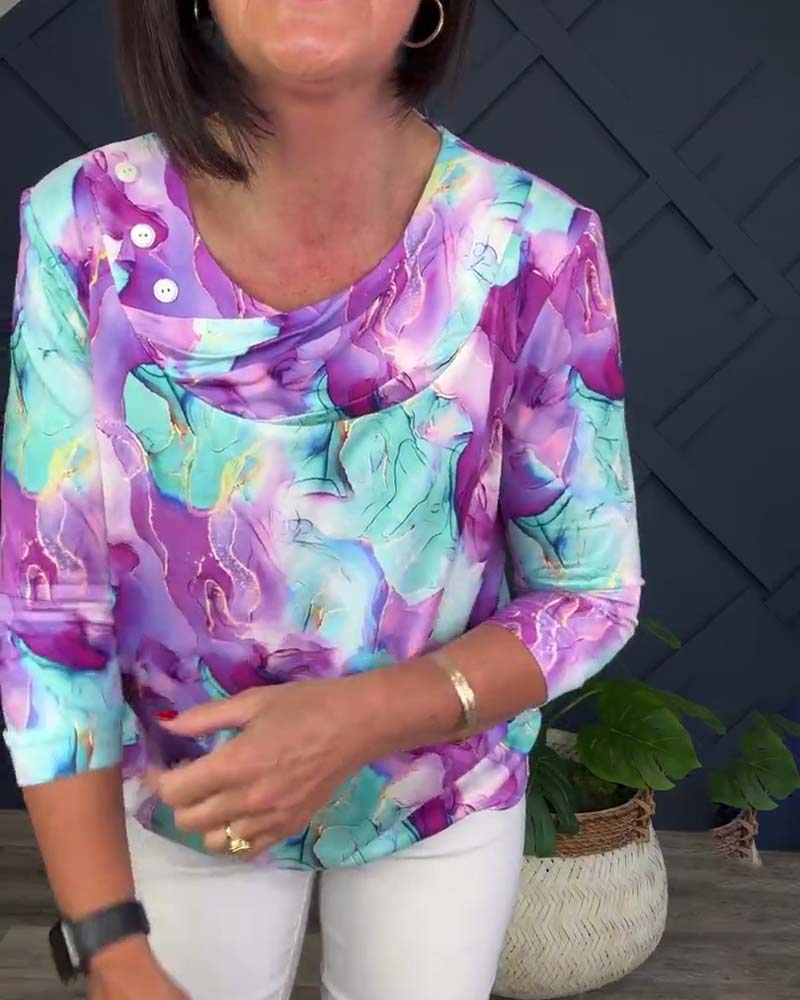 Casual printed blouse with round neck