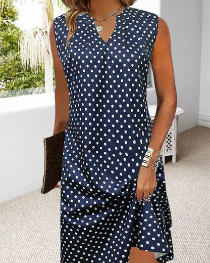 Modefest- Elegantes, ärmelloses Kleid mit Polka Dot-Print