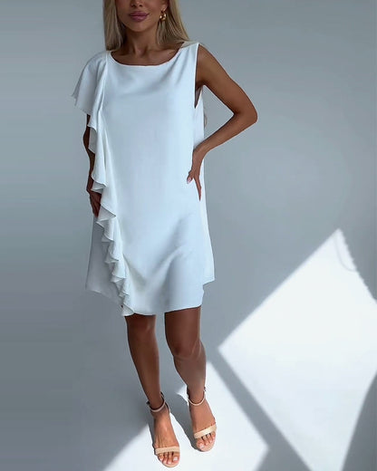 Modefest- Ärmelloses, asymmetrisches Kleid mit Rüschen