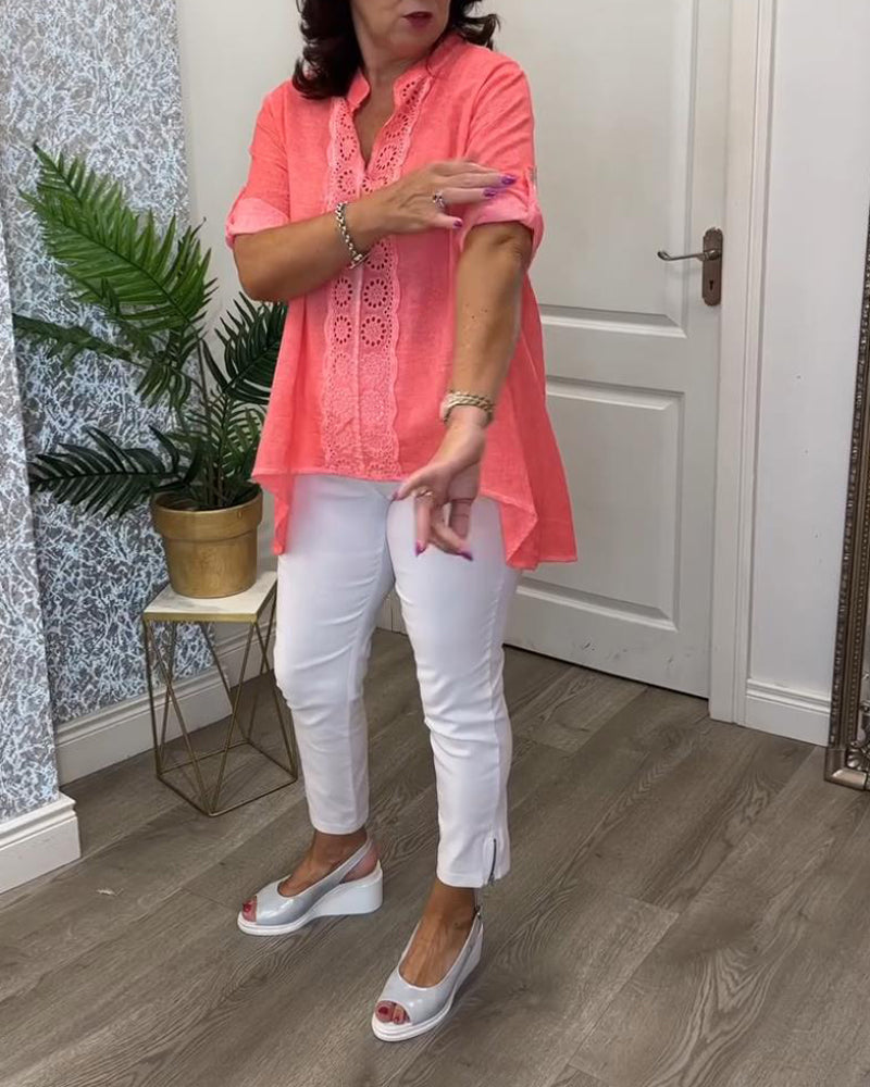 Casual solid color v-neck blouse