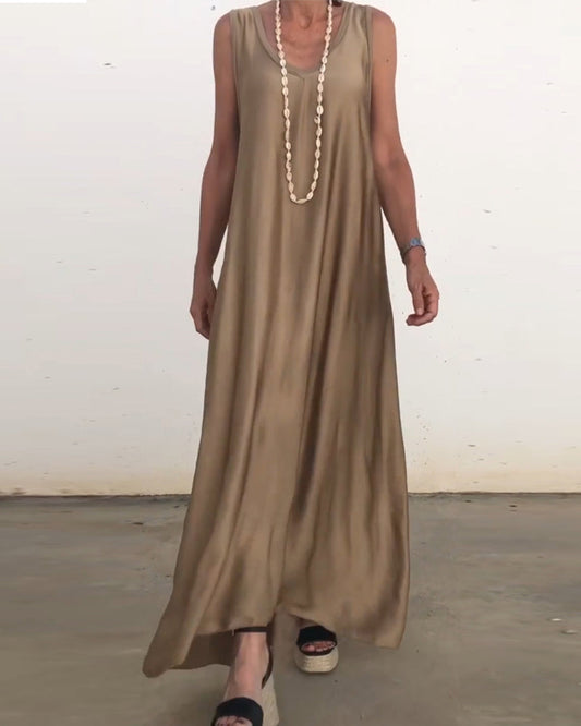 Modefest- Ärmelloses langes Kleid mit Rundhalsausschnitt