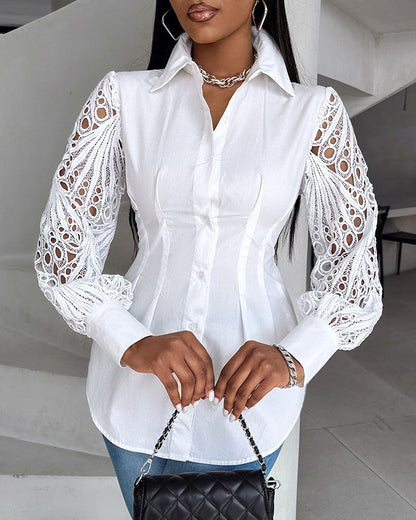 Camisa elegante com costuras vazadas lisas