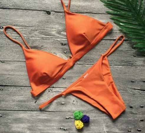 Modefest- 9 Farben Solid Bikini Set Sexy Push Up Bademode Damen Brasilianisch orange