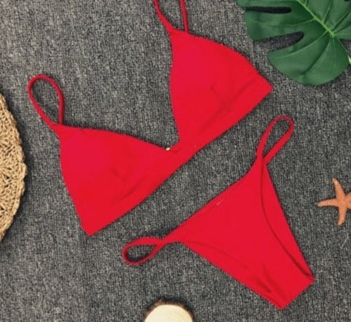 Modefest- 9 Farben Solid Bikini Set Sexy Push Up Bademode Damen Brasilianisch rot