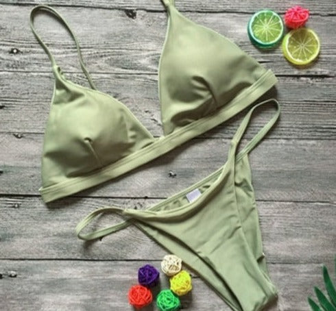 Modefest- 9 Farben Solid Bikini Set Sexy Push Up Bademode Damen Brasilianisch grün