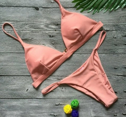 Modefest- 9 Farben Solid Bikini Set Sexy Push Up Bademode Damen Brasilianisch rosa