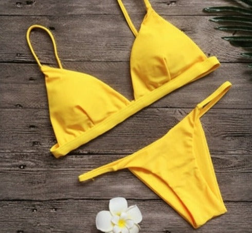 Modefest- 9 Farben Solid Bikini Set Sexy Push Up Bademode Damen Brasilianisch gelb