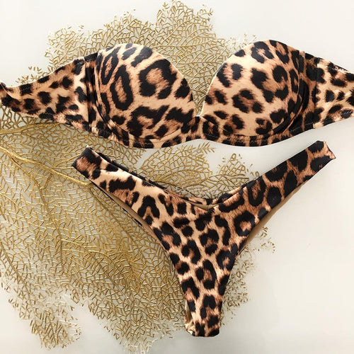 Modefest- Bandeau-Push-up-Bikini mit Leopardenmuster Gelb