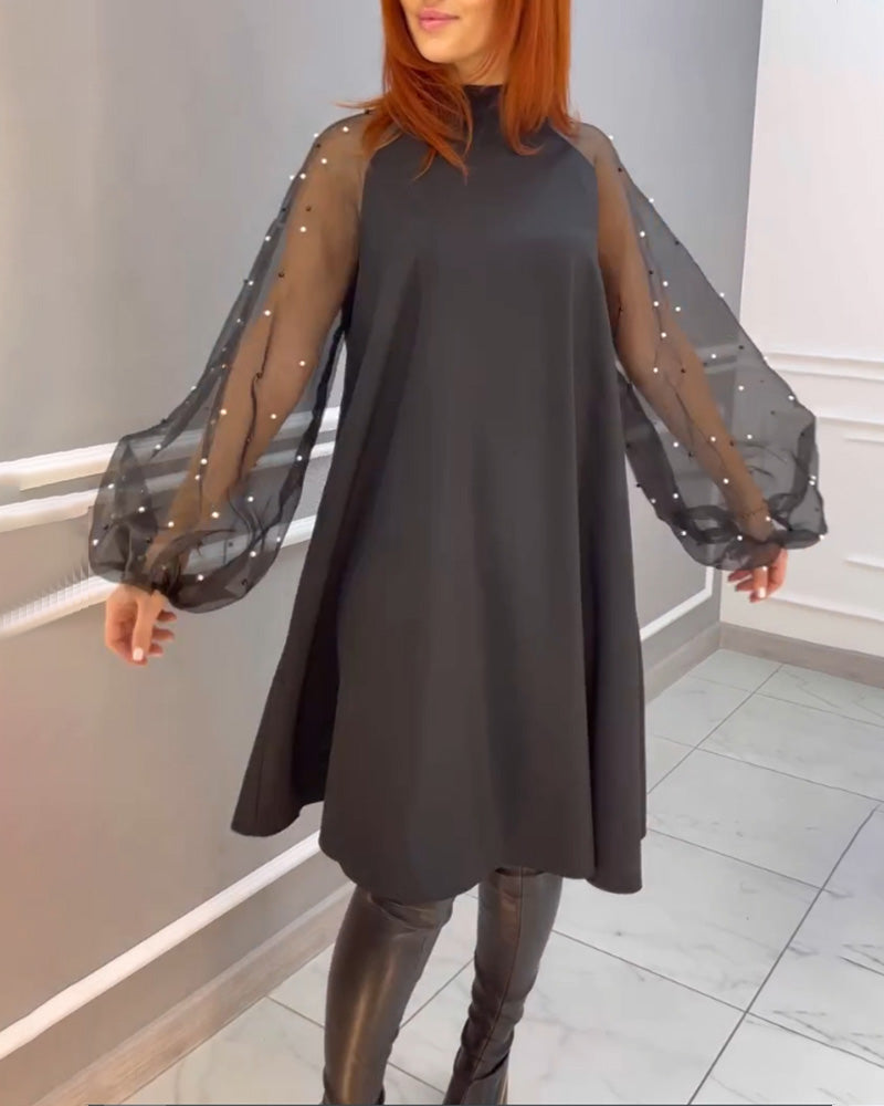 Modefest- Lockeres Mesh-Kleid mit Stehkragen