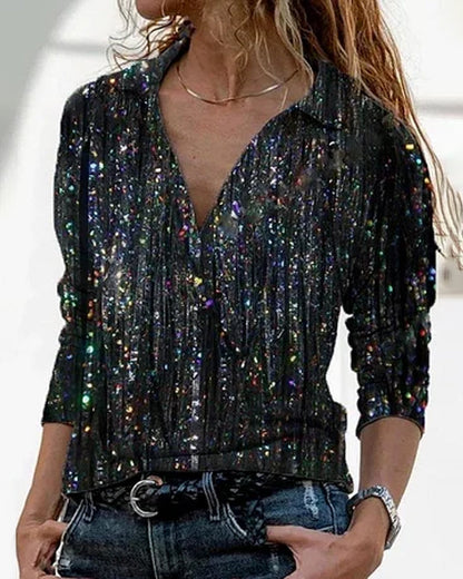 Modefest- Bluse mit langen Ärmeln und Revers