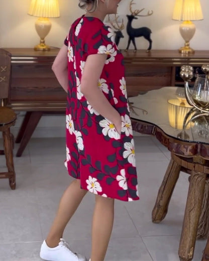 Robe à motif floral et col rond