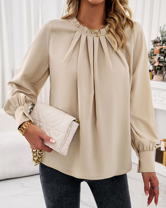 Modefest- Elegante Bluse mit Rüschen Khaki