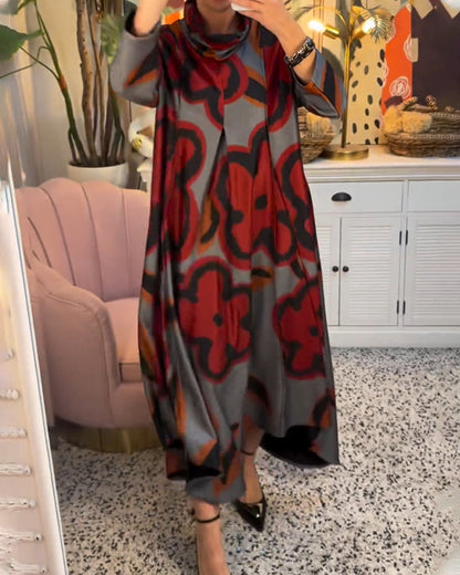 Modefest- Lässiges, bedrucktes Kleid mit Florkragen Rot