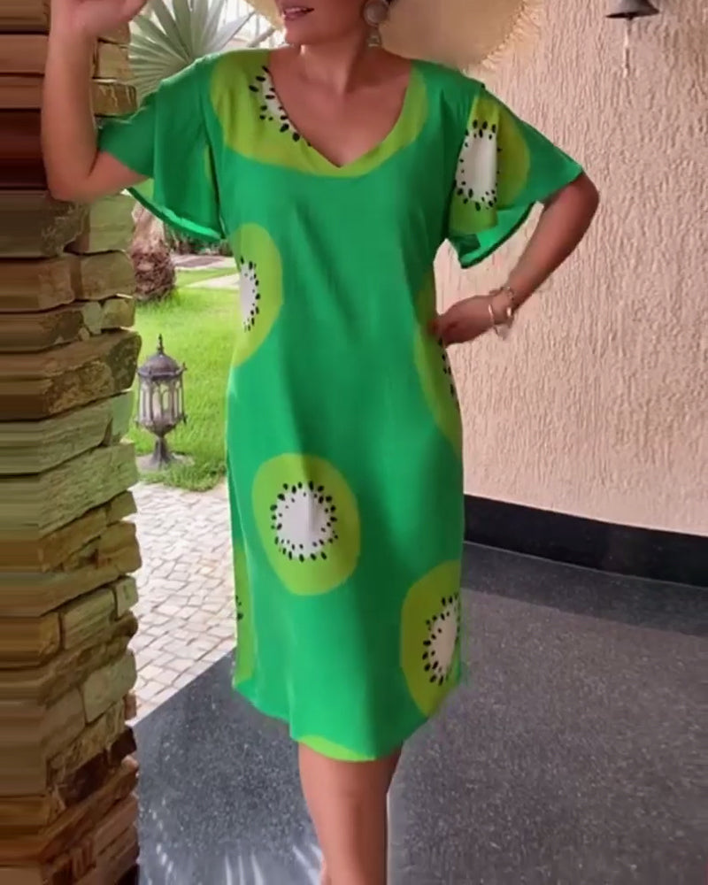 Modefest- Freizeitkleid mit kiwi-print