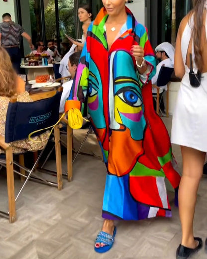 Modefest- Farbenfrohe Figur lose Kleid Mehrfarbig