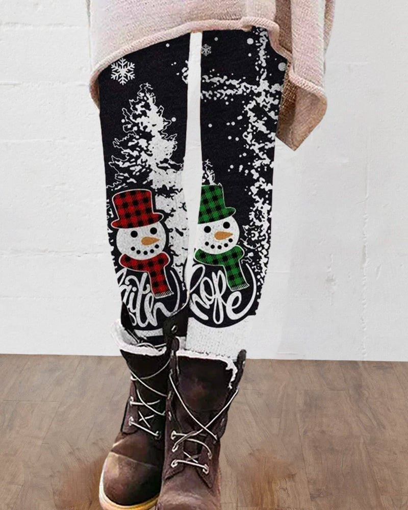 Modefest- Leggings mit weihnachtlichem Schneemann-Print