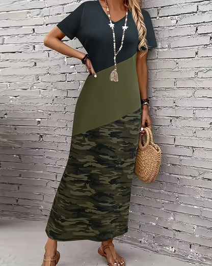 Vestido camuflado casual em cor contrastante