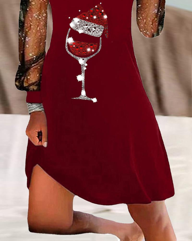 Modefest- Weihnachtliches Kleid mit Weinglas-Print