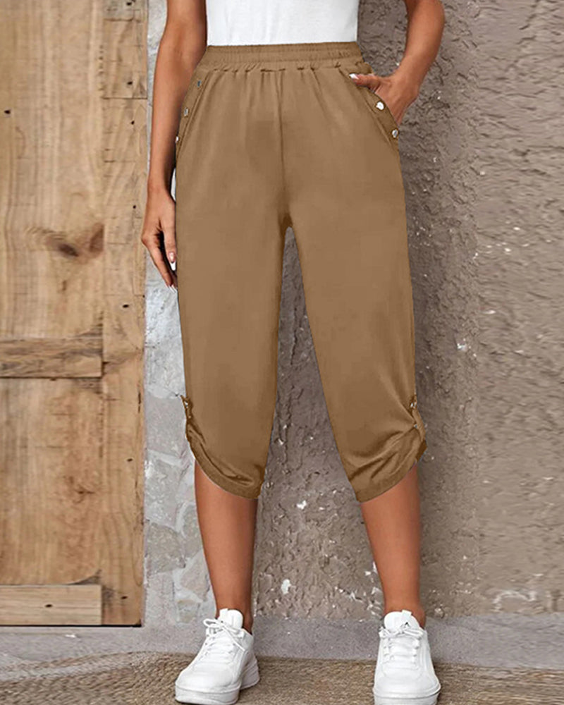 Modefest- Einfarbige Hose mit elastischem Bund Khaki