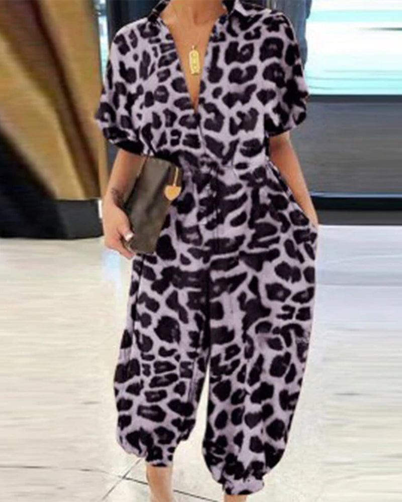 Modefest- Mehrfarbiger Vintage-Overall Lila Leopard