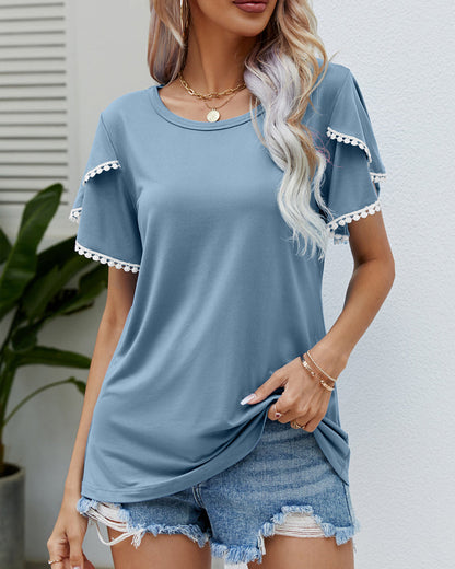 Modefest- Rundhals-T-Shirt mit kurzen Ärmeln Blau
