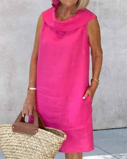 Modefest- Auffälliges einfarbiges Kleid aus Baumwolle und Leinen