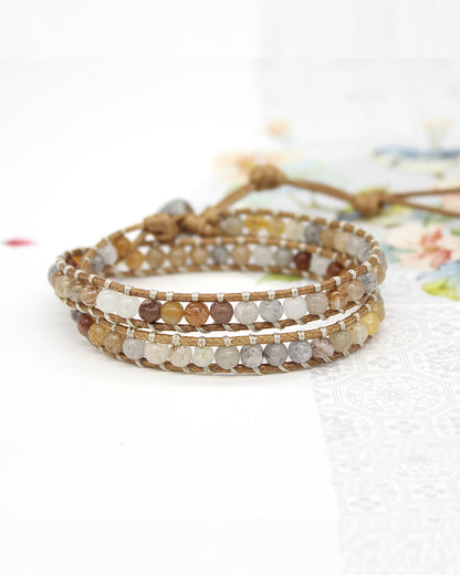Modefest- Mehrfarbiges Armband mit gewebten Steinperlen und Wickelperlen Braun