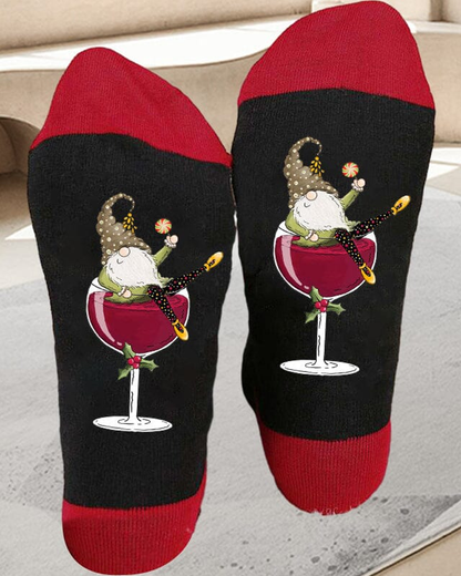 Modefest- 🧦Weihnachtswichtel Weinglas Unisex-Crew-Socken🧦