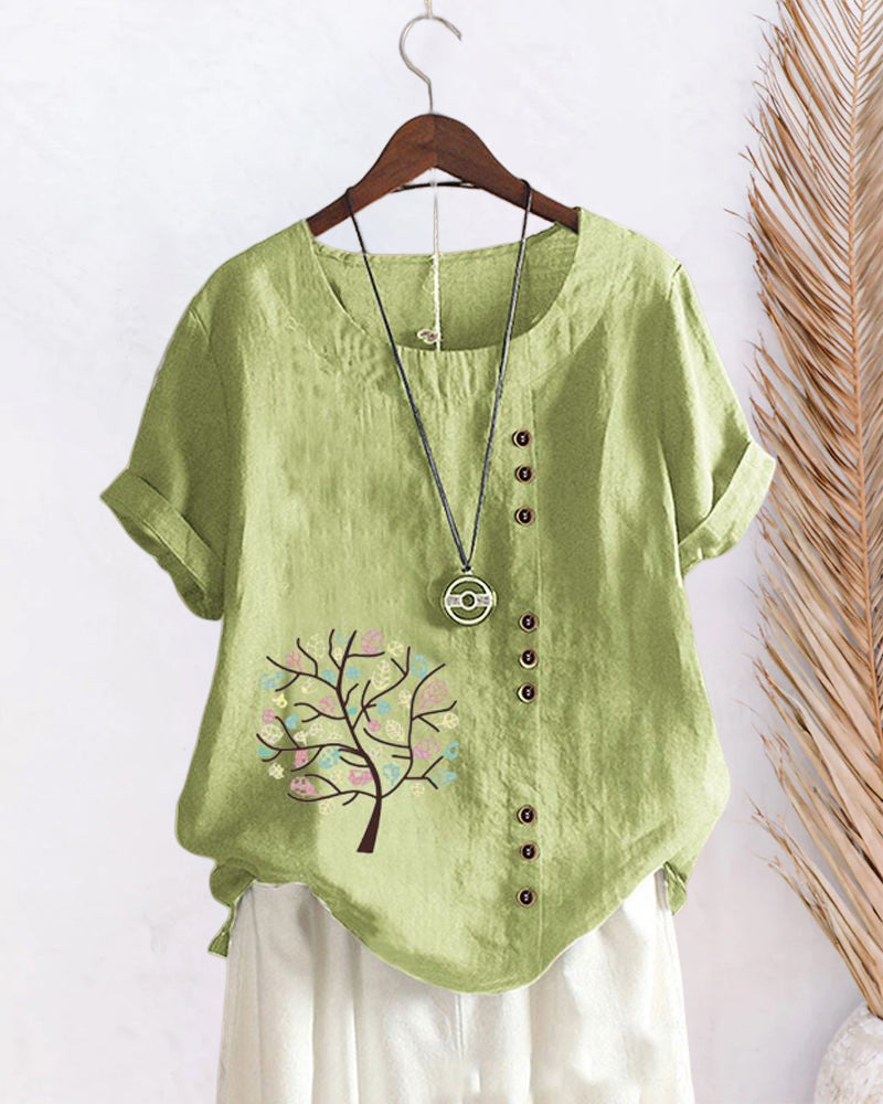 Modefest- Rundhals-T-Shirt mit Blätterdruck Grün
