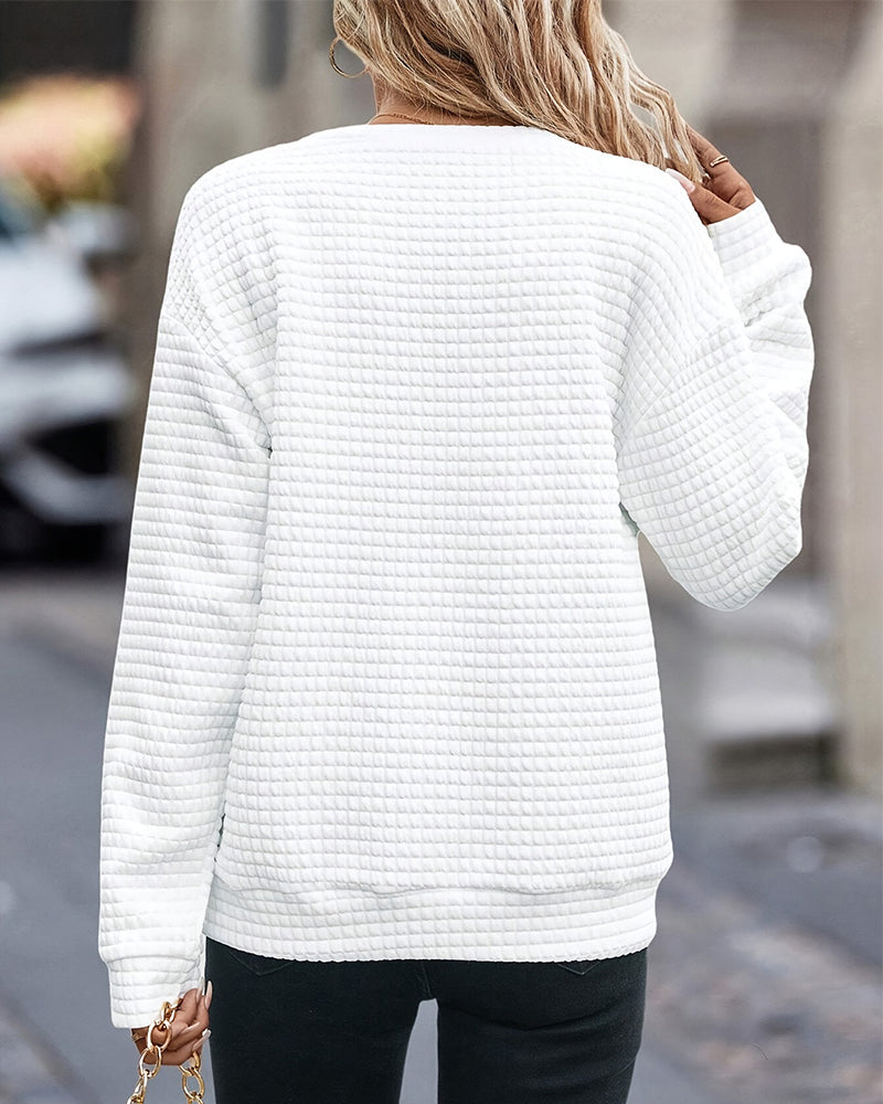 Casual solid color round neck zip up sweatshirt