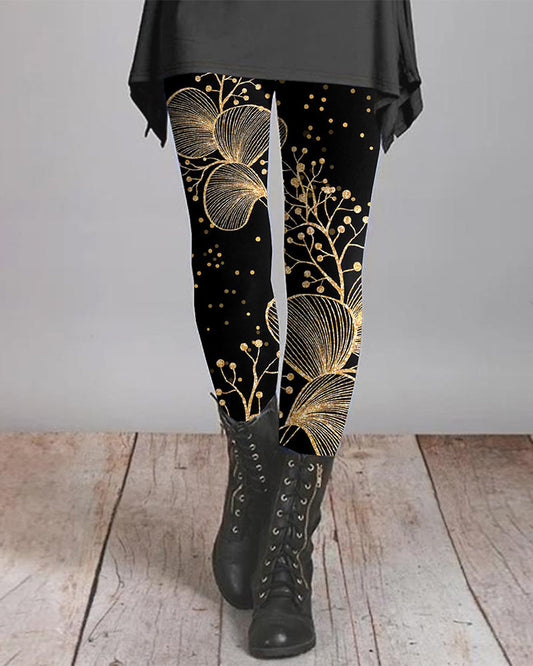 Modefest- Elegante Leggings mit Pflanzenprint Schwarz