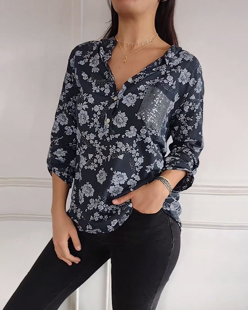 Casual V-neck floral blouse