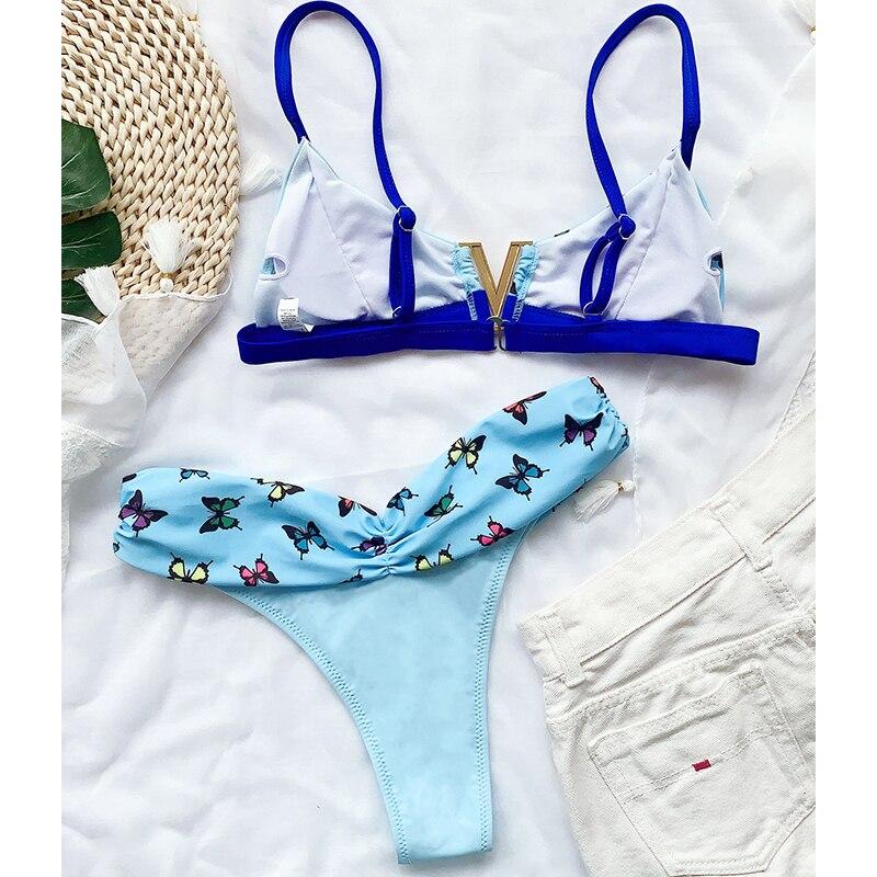 Modefest- Bikini-Set mit Schmetterlingsdruck, Retro-Badeanzug für Damen