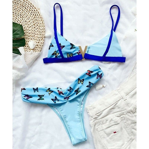 Modefest- Bikini-Set mit Schmetterlingsdruck, Retro-Badeanzug für Damen X20SW4141-1