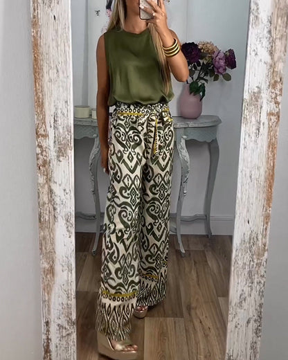 Modefest- Hose mit weitem Bein und trendigem Print Grün