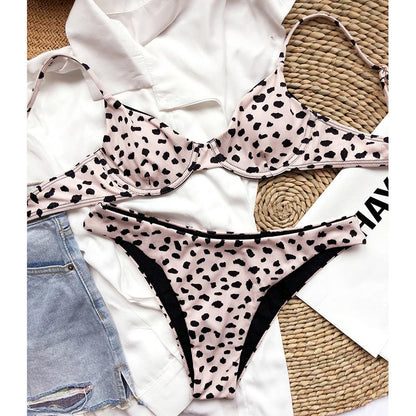 Modefest- Leopard Bikinis Damen Badeanzüge Push Up Bademode Gerippter Biquini Sexy