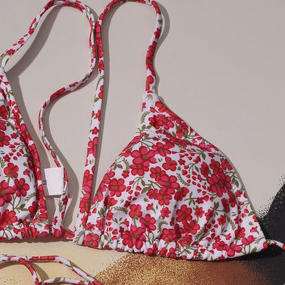 Modefest- Roter Blumen-Badeanzug für Frauen, vorne, sexy Mädchen, Badebekleidung, Strandanzug