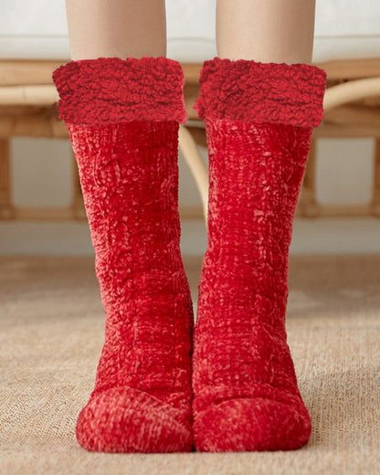 Modefest- Verdickte Bodensocken aus Plüsch zu Hause Reines Rot