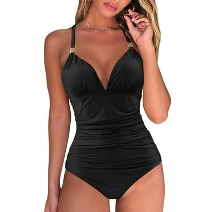 Modefest- Sexy One Piece Tankini Plus Size Bademode Damen Schwarz Halfter Schwarz