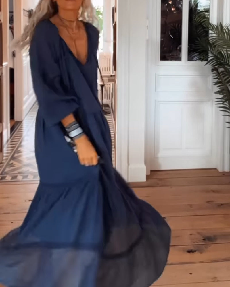 Modefest- Lockeres Kleid mit V-Ausschnitt