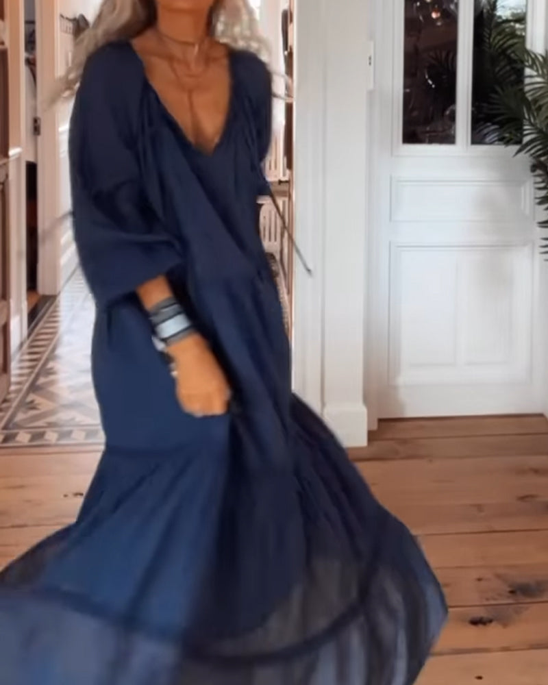 Modefest- Lockeres Kleid mit V-Ausschnitt