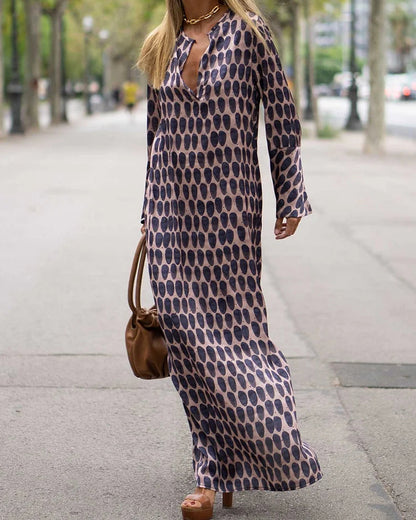 Modefest- Modisches Kleid mit V-Ausschnitt und Tupfenmuster