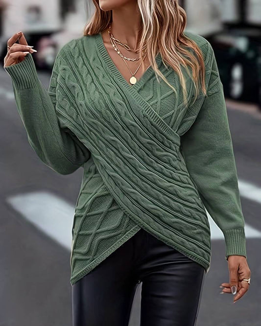 Modefest- Einfarbige Pullover mit V-Ausschnitt und langen Ärmeln Grün