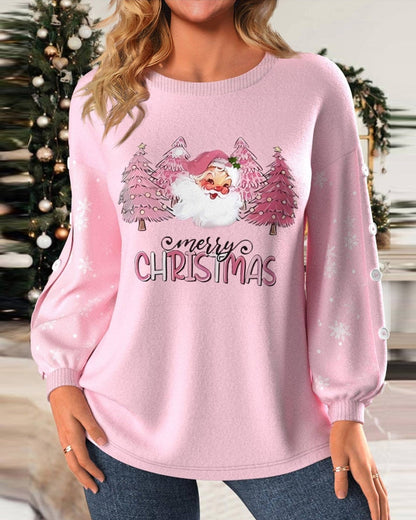 Modefest- Süßes Weihnachts-Sweatshirt mit langen Ärmeln Rosa